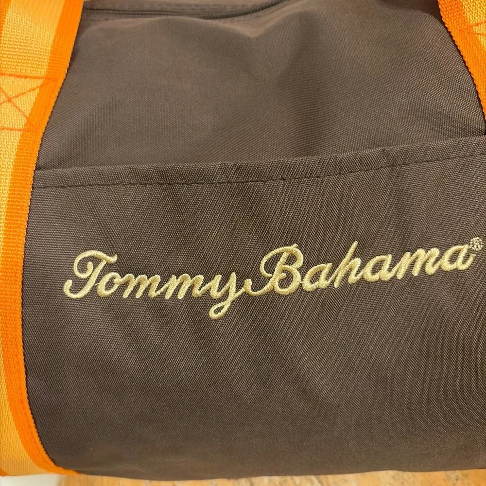 Tommy Bahama Duffel Bag Unisex Large Brown Orange Travel Weekender Good Canvas